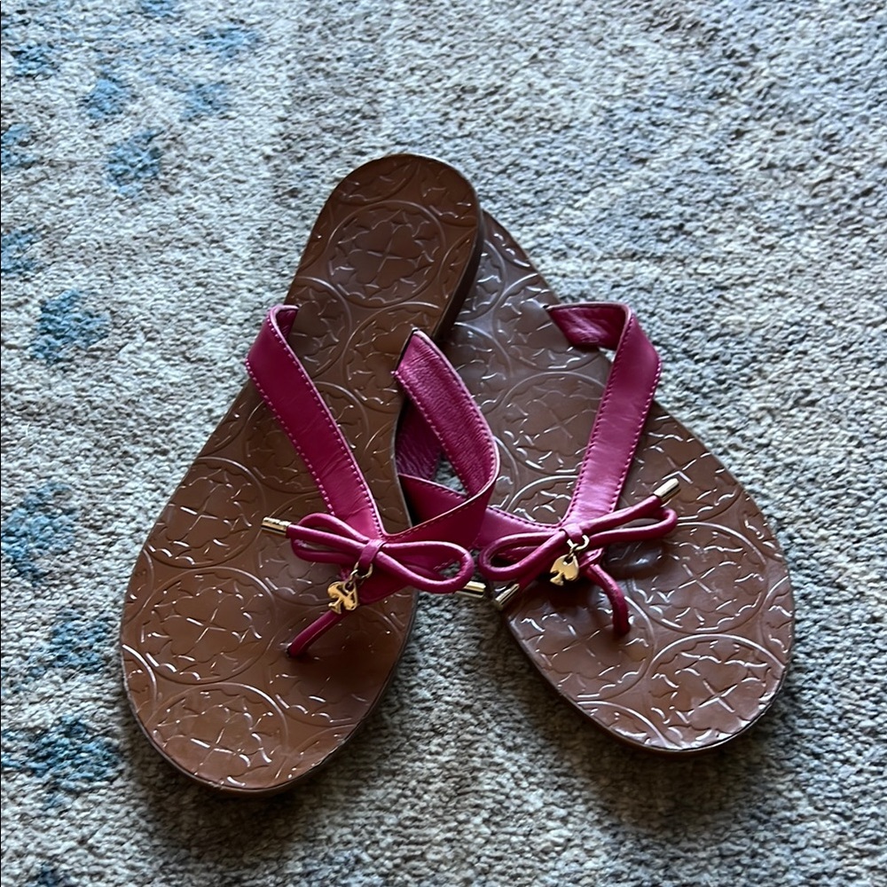 Pink and Brown Flip-Flop Sandals with Bow Detail
